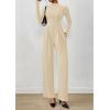 imagePRETTYGARDEN Long Sleeve Jumpsuit for Women Dressy Casual 2025 One Piece Mock Neck Jumpsuits Rompers Fall Outfits PocketsBeige