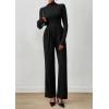 imagePRETTYGARDEN Long Sleeve Jumpsuit for Women Dressy Casual 2025 One Piece Mock Neck Jumpsuits Rompers Fall Outfits PocketsBlack