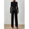 imagePRETTYGARDEN Long Sleeve Jumpsuit for Women Dressy Casual 2025 One Piece Mock Neck Jumpsuits Rompers Fall Outfits PocketsBlack