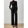 imagePRETTYGARDEN Long Sleeve Jumpsuit for Women Dressy Casual 2025 One Piece Mock Neck Jumpsuits Rompers Fall Outfits PocketsBlack