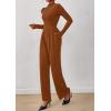 imagePRETTYGARDEN Long Sleeve Jumpsuit for Women Dressy Casual 2025 One Piece Mock Neck Jumpsuits Rompers Fall Outfits PocketsBrown
