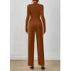 imagePRETTYGARDEN Long Sleeve Jumpsuit for Women Dressy Casual 2025 One Piece Mock Neck Jumpsuits Rompers Fall Outfits PocketsBrown