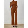 imagePRETTYGARDEN Long Sleeve Jumpsuit for Women Dressy Casual 2025 One Piece Mock Neck Jumpsuits Rompers Fall Outfits PocketsBrown