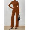 imagePRETTYGARDEN Long Sleeve Jumpsuit for Women Dressy Casual 2025 One Piece Mock Neck Jumpsuits Rompers Fall Outfits PocketsBrown
