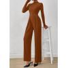 imagePRETTYGARDEN Long Sleeve Jumpsuit for Women Dressy Casual 2025 One Piece Mock Neck Jumpsuits Rompers Fall Outfits PocketsBrown