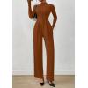 imagePRETTYGARDEN Long Sleeve Jumpsuit for Women Dressy Casual 2025 One Piece Mock Neck Jumpsuits Rompers Fall Outfits PocketsBrown