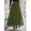 imagePRETTYGARDEN Tulle Skirts for Women 2025 Fall Fashion Elastic High Waisted Tiered Flowy ALine Casual Maxi Long SkirtArmy Green
