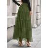 imagePRETTYGARDEN Tulle Skirts for Women 2025 Fall Fashion Elastic High Waisted Tiered Flowy ALine Casual Maxi Long SkirtArmy Green