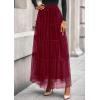 imagePRETTYGARDEN Tulle Skirts for Women 2025 Fall Fashion Elastic High Waisted Tiered Flowy ALine Casual Maxi Long SkirtBurgundy