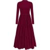 imagePRETTYGARDEN Long Sleeve Dress for Women 2025 Fall Eyelet Mock Neck A Line Elegant Classy Maxi Wedding Guest Dresses PocketsWine Red