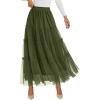 imagePRETTYGARDEN Tulle Skirts for Women 2025 Fall Fashion Elastic High Waisted Tiered Flowy ALine Casual Maxi Long SkirtArmy Green