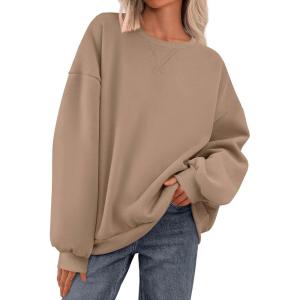 imagePRETTYGARDEN Crewneck Sweatshirt for Women Oversized Long Sleeve Pullover Tops Winter Fall Outfits 2025 Fashion ClothingCoffee