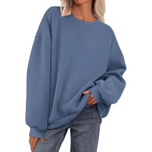 imagePRETTYGARDEN Crewneck Sweatshirt for Women Oversized Long Sleeve Pullover Tops Winter Fall Outfits 2025 Fashion ClothingGrey Blue