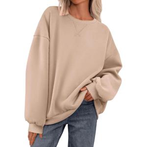 imagePRETTYGARDEN Crewneck Sweatshirt for Women Oversized Long Sleeve Pullover Tops Winter Fall Outfits 2025 Fashion ClothingKhaki