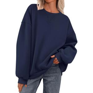 imagePRETTYGARDEN Crewneck Sweatshirt for Women Oversized Long Sleeve Pullover Tops Winter Fall Outfits 2025 Fashion ClothingNavy Blue
