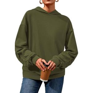 imagePRETTYGARDEN Hoodies for Women Oversized Pullover Sweatshirts 2025 Ruched Long Sleeve Casual Tops Fall Fashion Y2K ClothesArmy Green