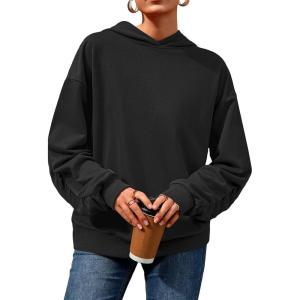 imagePRETTYGARDEN Hoodies for Women Oversized Pullover Sweatshirts 2025 Ruched Long Sleeve Casual Tops Fall Fashion Y2K ClothesBlack