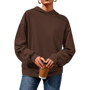 imagePRETTYGARDEN Hoodies for Women Oversized Pullover Sweatshirts 2025 Ruched Long Sleeve Casual Tops Fall Fashion Y2K ClothesBrown