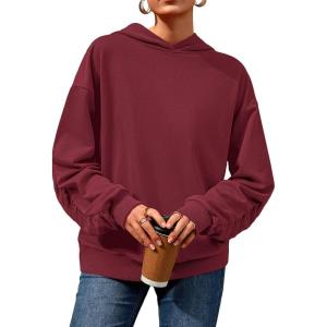 imagePRETTYGARDEN Hoodies for Women Oversized Pullover Sweatshirts 2025 Ruched Long Sleeve Casual Tops Fall Fashion Y2K ClothesBurgundy