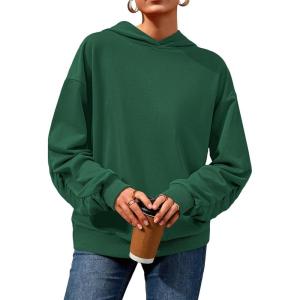 imagePRETTYGARDEN Hoodies for Women Oversized Pullover Sweatshirts 2025 Ruched Long Sleeve Casual Tops Fall Fashion Y2K ClothesDark Green