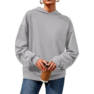 imagePRETTYGARDEN Hoodies for Women Oversized Pullover Sweatshirts 2025 Ruched Long Sleeve Casual Tops Fall Fashion Y2K ClothesGrey