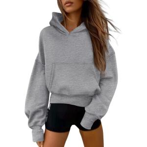 imagePRETTYGARDEN Womens 2025 Fall Hooded Sweatshirts Long Sleeve Half Zip Cropped Hoodies Pullover Winter Fashion ClothesStyle 2grey