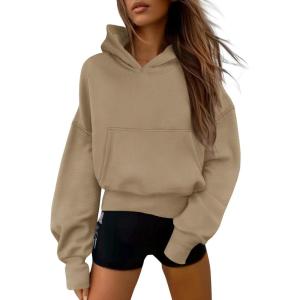 imagePRETTYGARDEN Womens 2025 Fall Hooded Sweatshirts Long Sleeve Half Zip Cropped Hoodies Pullover Winter Fashion ClothesStyle 2khaki