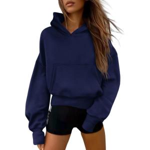 imagePRETTYGARDEN Womens 2025 Fall Hooded Sweatshirts Long Sleeve Half Zip Cropped Hoodies Pullover Winter Fashion ClothesStyle 2navy Blue