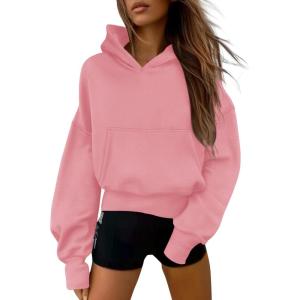 imagePRETTYGARDEN Womens 2025 Fall Hooded Sweatshirts Long Sleeve Half Zip Cropped Hoodies Pullover Winter Fashion ClothesStyle 2pink