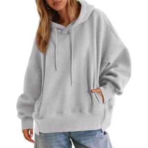 imagePRETTYGARDEN Womens 2025 Oversized Hoodies Sweatshirt Fleece Long Sleeve Going Out Tops Trendy Casual Fall Fashion OutfitsLight Grey