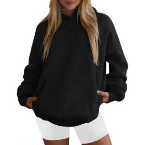 imagePRETTYGARDEN Womens Oversized Hoodies Fleece Hooded Sweatshirts Long Sleeve Pullover Tops 2025 Fall Outfits Winter ClothesBlack