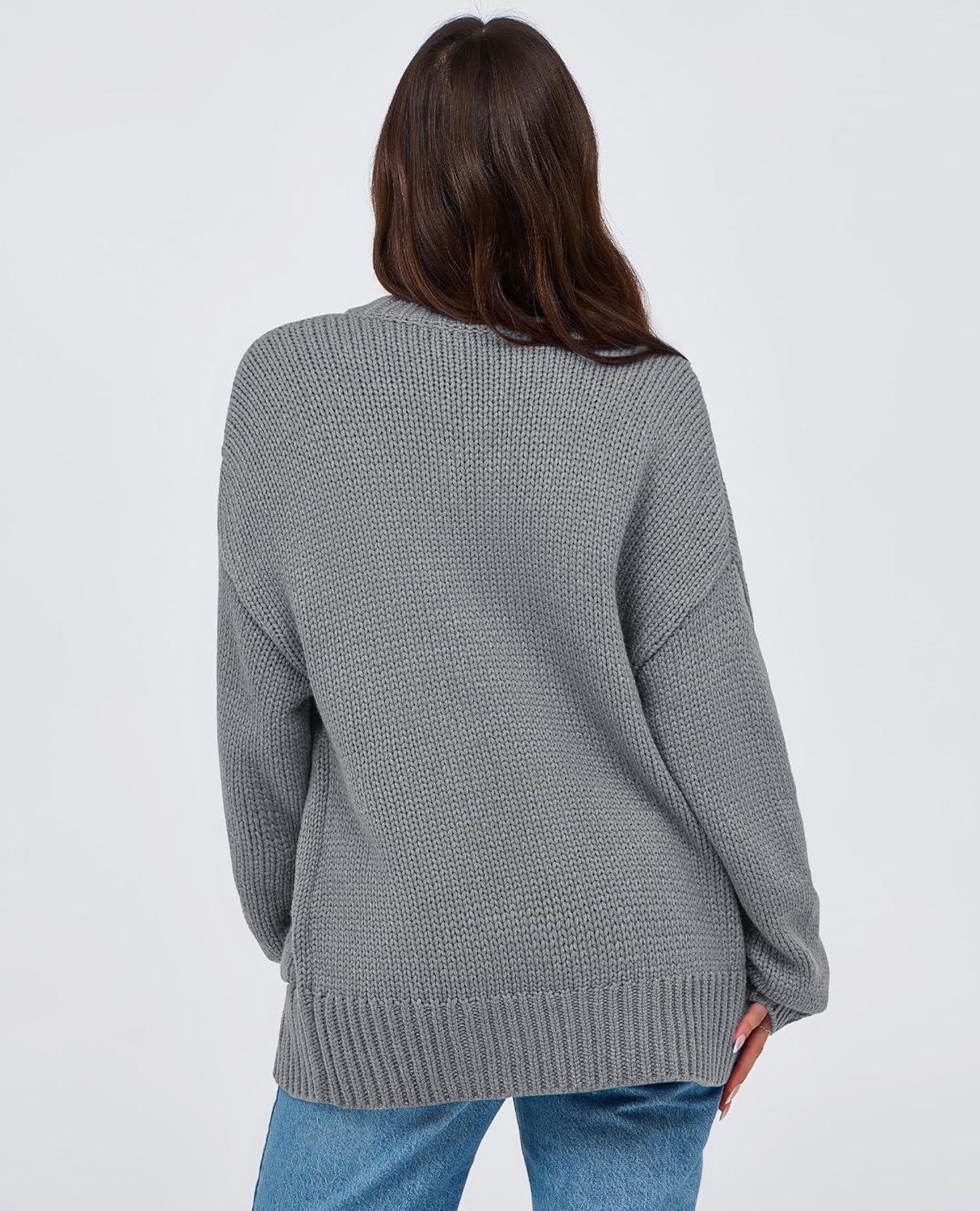 imagePRETTYGARDEN Womens 2025 Fall Cardigan Sweaters Long Sleeve Open Front Button Up V Neck Knit Winter Fashion ClothesGrey