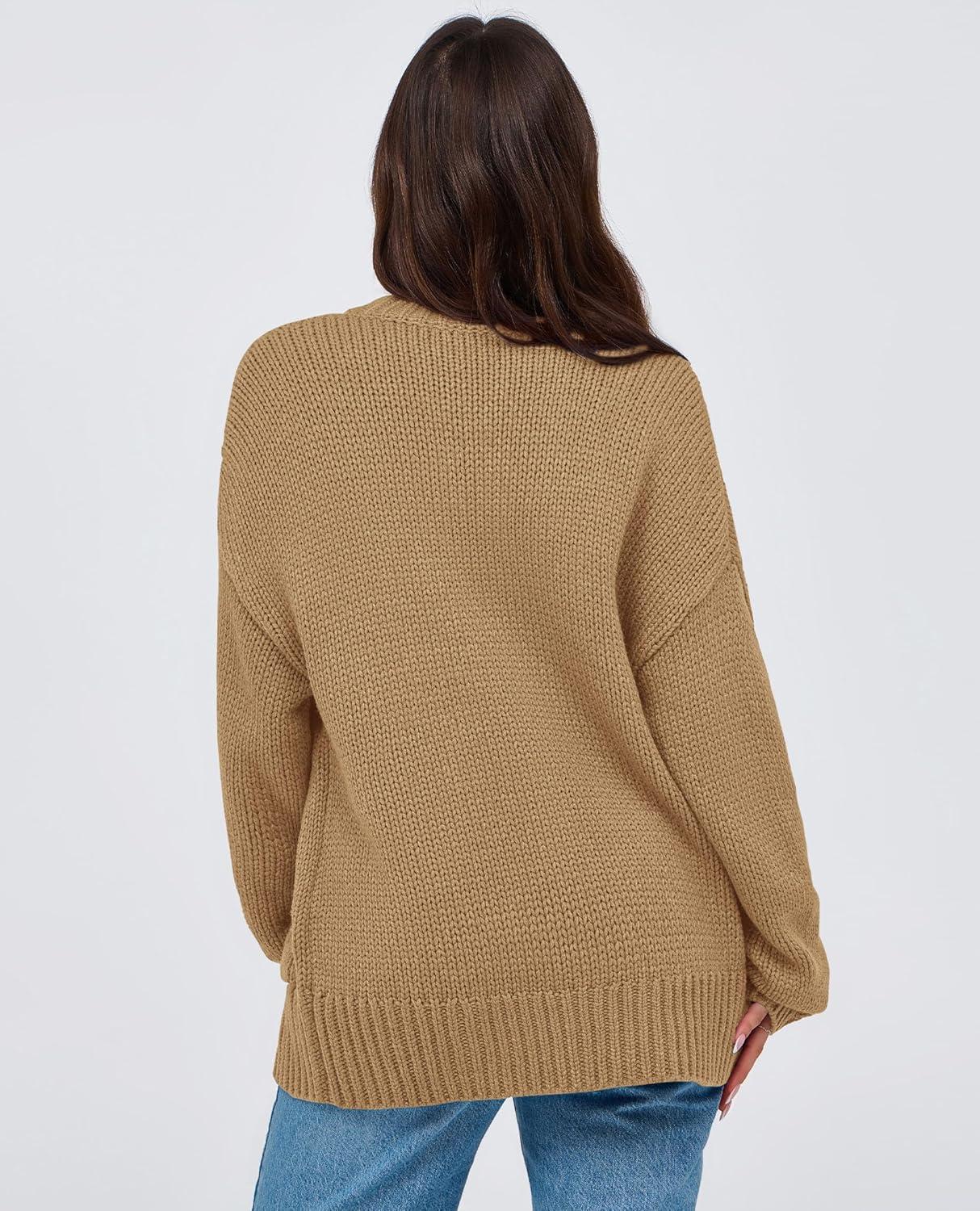 imagePRETTYGARDEN Womens 2025 Fall Cardigan Sweaters Long Sleeve Open Front Button Up V Neck Knit Winter Fashion ClothesKhaki
