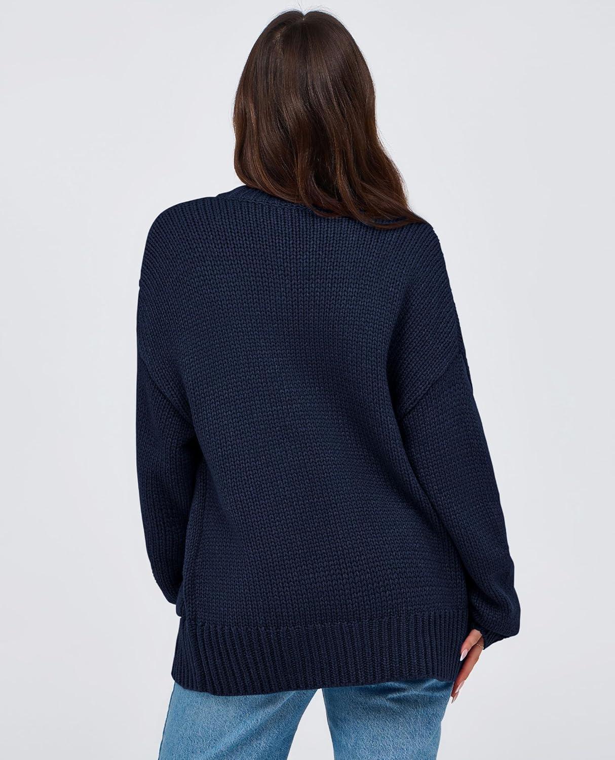 imagePRETTYGARDEN Womens 2025 Fall Cardigan Sweaters Long Sleeve Open Front Button Up V Neck Knit Winter Fashion ClothesNavy