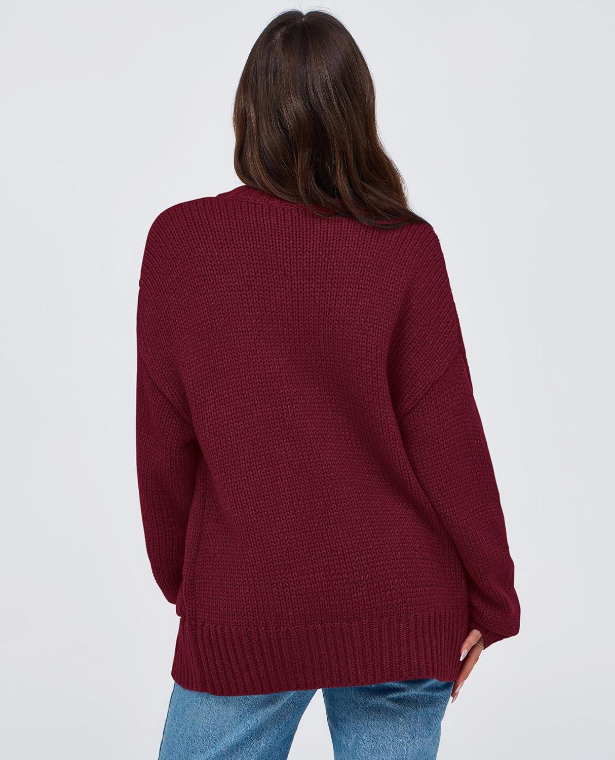 imagePRETTYGARDEN Womens 2025 Fall Cardigan Sweaters Long Sleeve Open Front Button Up V Neck Knit Winter Fashion ClothesWine Red