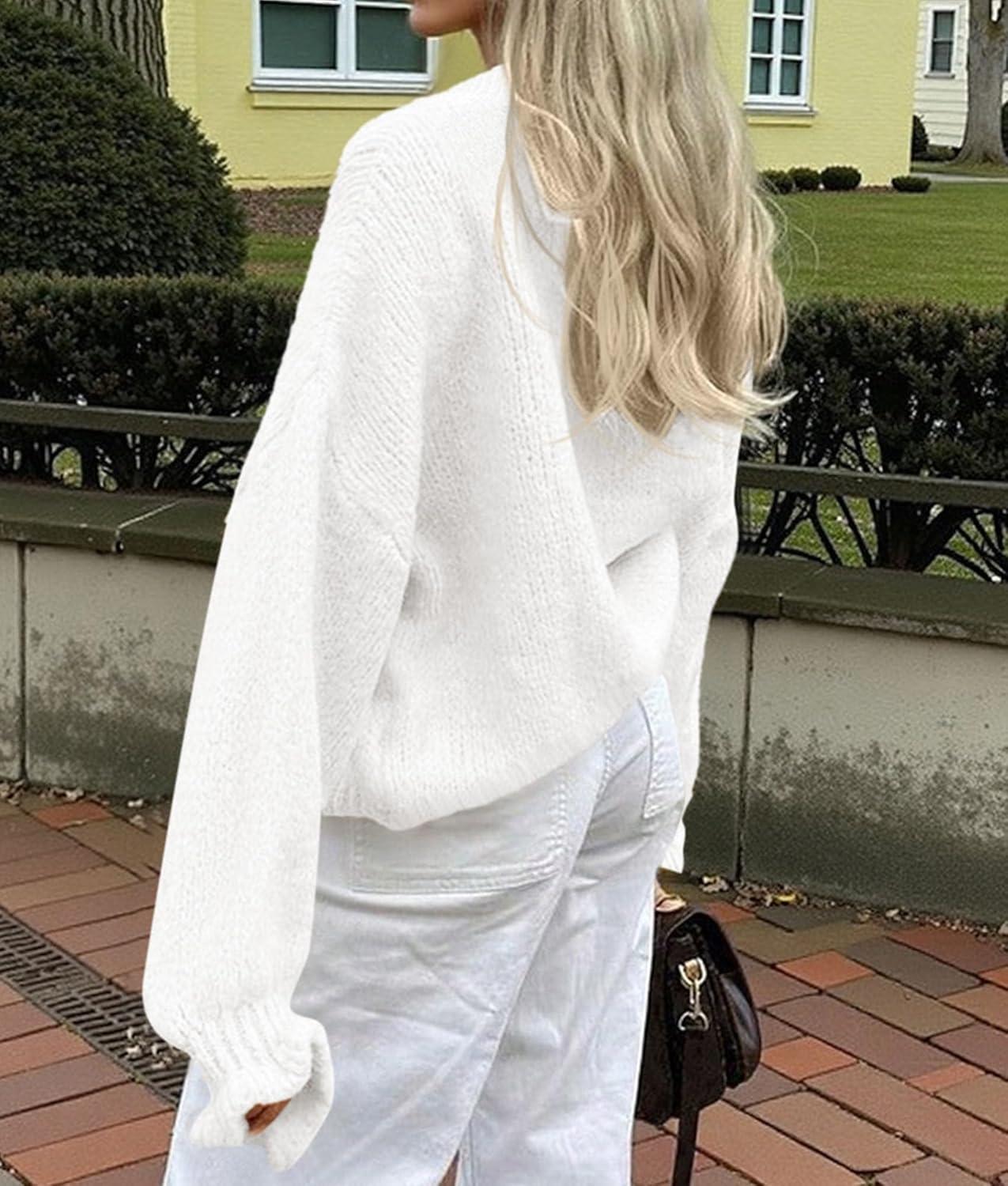 imagePRETTYGARDEN Womens Cropped Cardigans Trendy 2025 Ruffle Open Front Chunky Knit Sweater Oversized Button Down Fall ClothesWhite