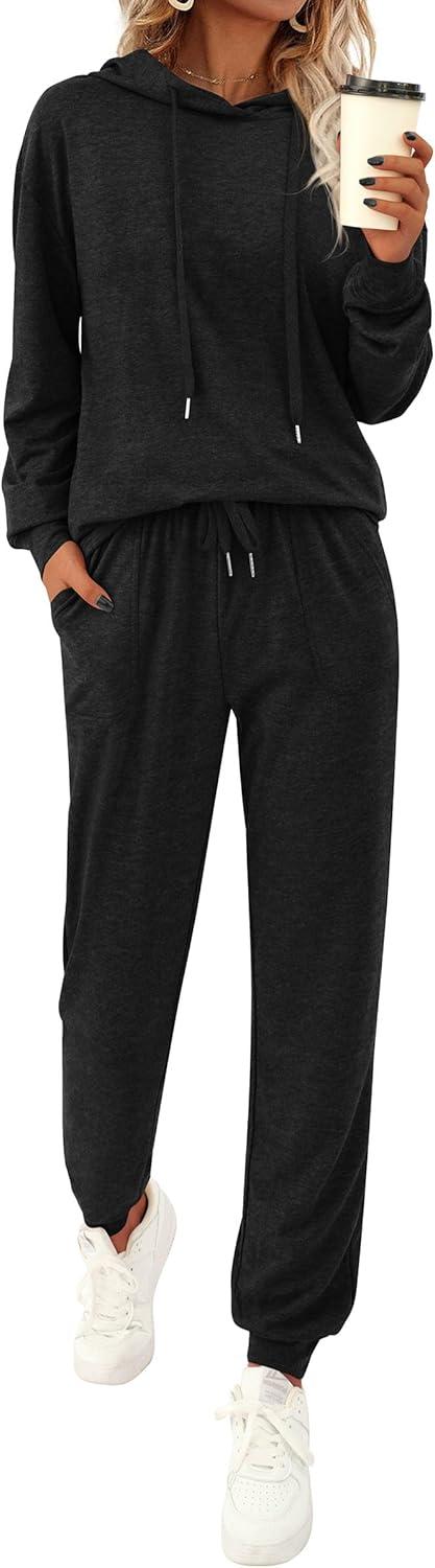 imagePRETTYGARDEN Womens Two Piece Outfits Sweatsuits Lounge Sets Hoodies Sweatshirt Joggers Sweatpants 2025 Fall Fashion ClothesBlack