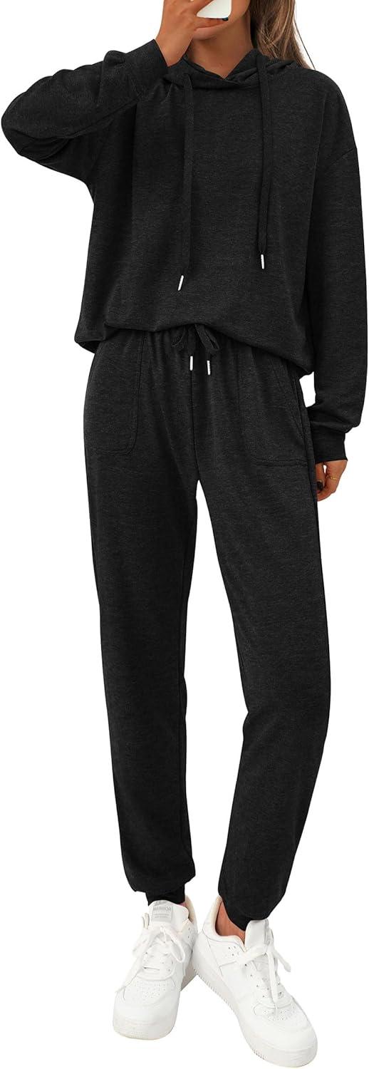 imagePRETTYGARDEN Womens Two Piece Outfits Sweatsuits Lounge Sets Hoodies Sweatshirt Joggers Sweatpants 2025 Fall Fashion ClothesBlack