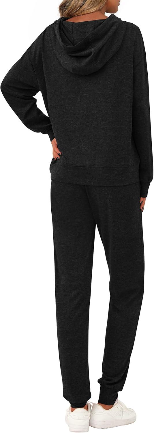imagePRETTYGARDEN Womens Two Piece Outfits Sweatsuits Lounge Sets Hoodies Sweatshirt Joggers Sweatpants 2025 Fall Fashion ClothesBlack