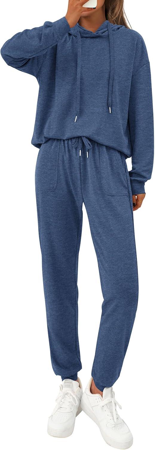 imagePRETTYGARDEN Womens Two Piece Outfits Sweatsuits Lounge Sets Hoodies Sweatshirt Joggers Sweatpants 2025 Fall Fashion ClothesBlue