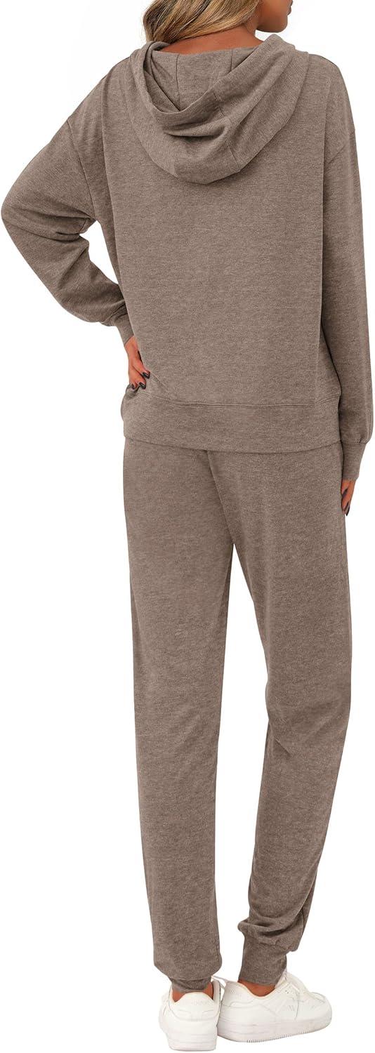 imagePRETTYGARDEN Womens Two Piece Outfits Sweatsuits Lounge Sets Hoodies Sweatshirt Joggers Sweatpants 2025 Fall Fashion ClothesBrown