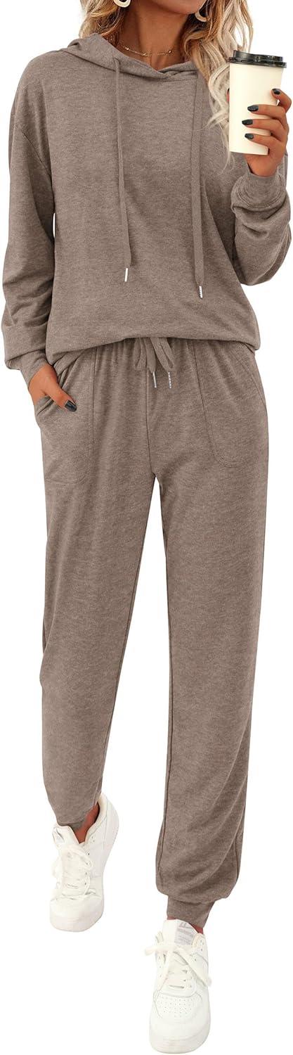 imagePRETTYGARDEN Womens Two Piece Outfits Sweatsuits Lounge Sets Hoodies Sweatshirt Joggers Sweatpants 2025 Fall Fashion ClothesBrown