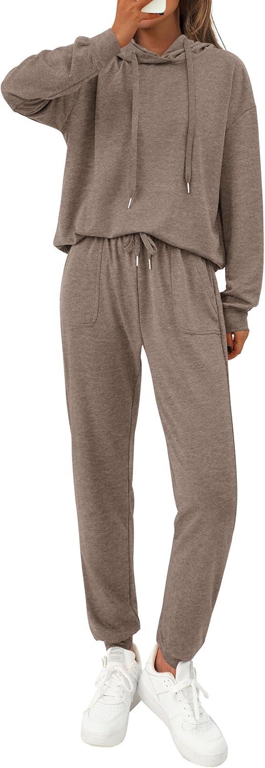 imagePRETTYGARDEN Womens Two Piece Outfits Sweatsuits Lounge Sets Hoodies Sweatshirt Joggers Sweatpants 2025 Fall Fashion ClothesBrown