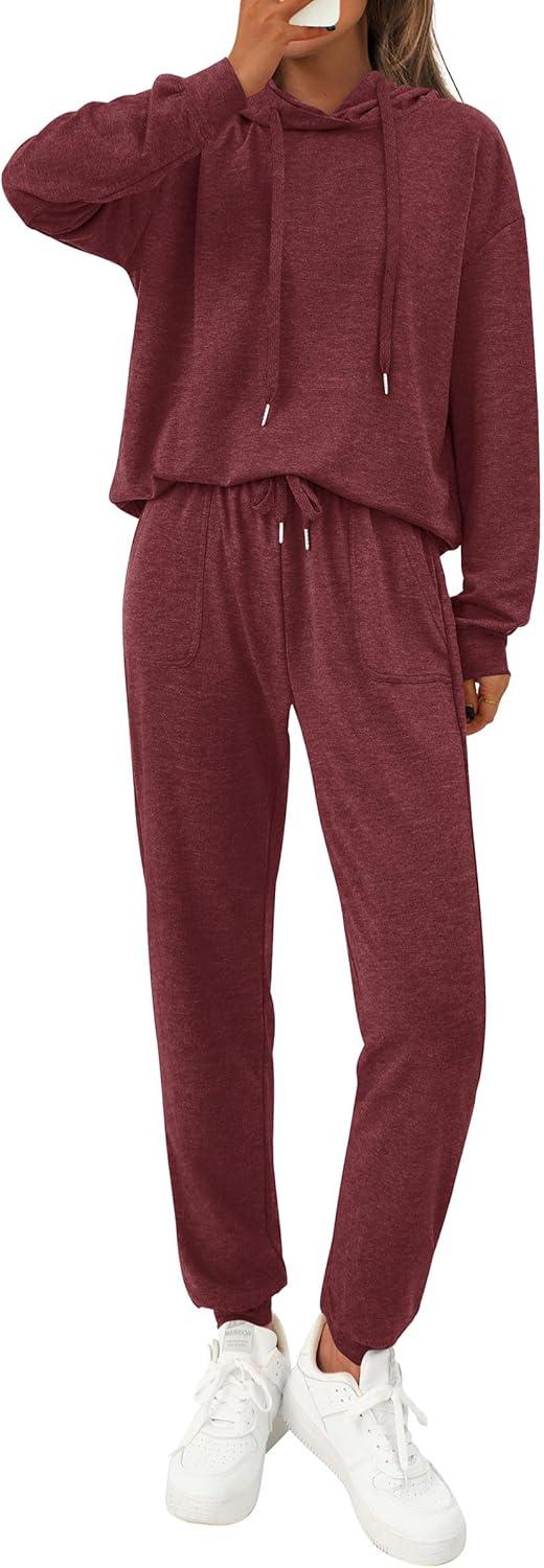 imagePRETTYGARDEN Womens Two Piece Outfits Sweatsuits Lounge Sets Hoodies Sweatshirt Joggers Sweatpants 2025 Fall Fashion ClothesBurgundy