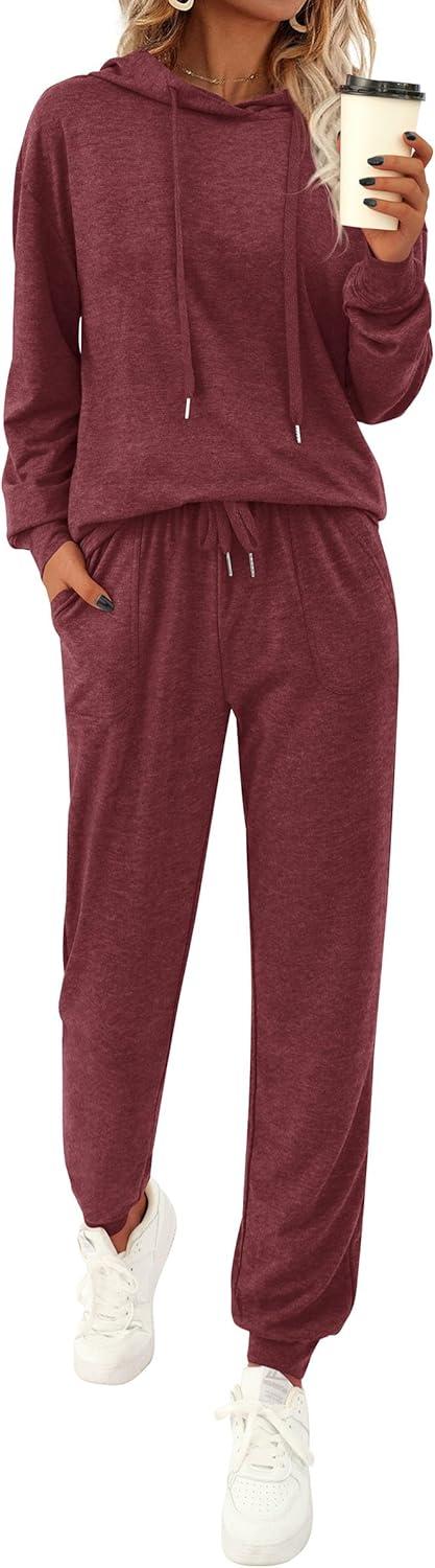 imagePRETTYGARDEN Womens Two Piece Outfits Sweatsuits Lounge Sets Hoodies Sweatshirt Joggers Sweatpants 2025 Fall Fashion ClothesBurgundy