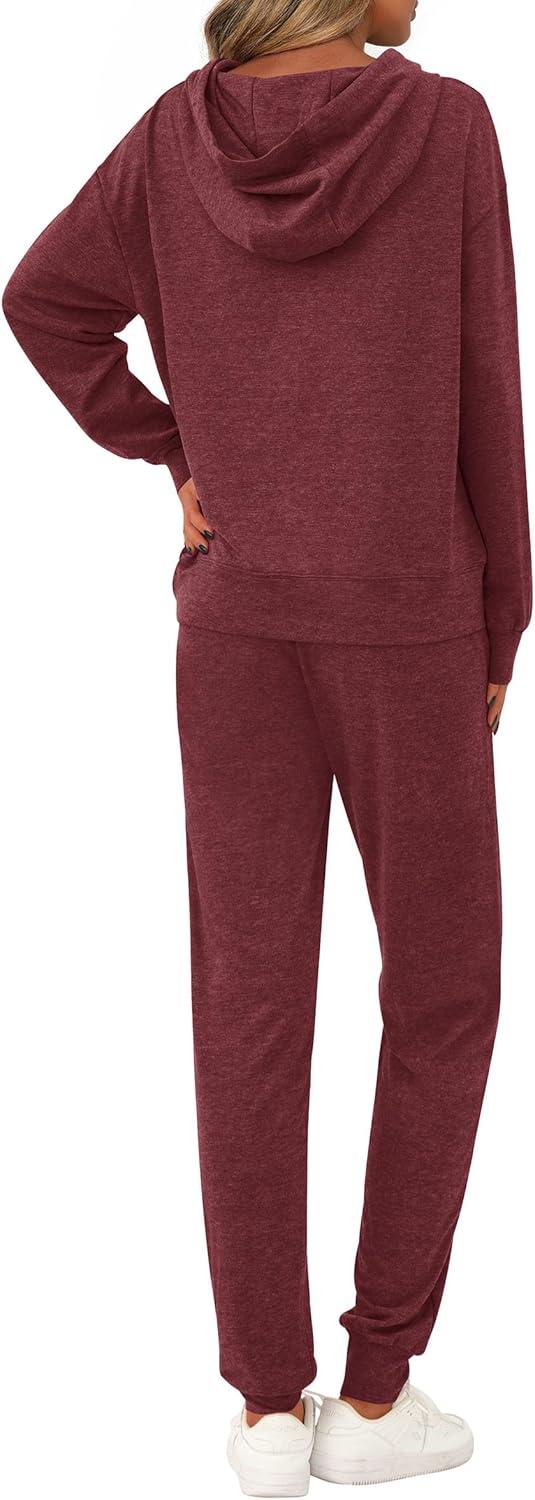 imagePRETTYGARDEN Womens Two Piece Outfits Sweatsuits Lounge Sets Hoodies Sweatshirt Joggers Sweatpants 2025 Fall Fashion ClothesBurgundy