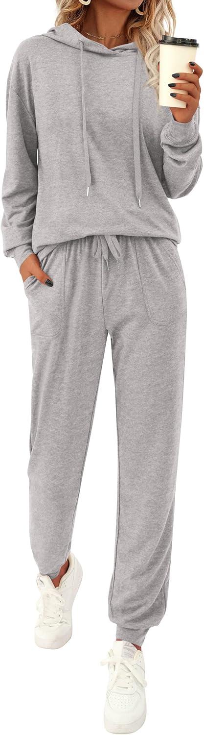 imagePRETTYGARDEN Womens Two Piece Outfits Sweatsuits Lounge Sets Hoodies Sweatshirt Joggers Sweatpants 2025 Fall Fashion ClothesGrey