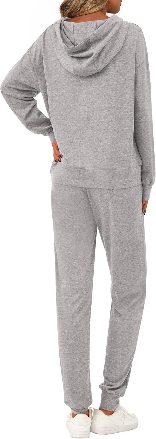 imagePRETTYGARDEN Womens Two Piece Outfits Sweatsuits Lounge Sets Hoodies Sweatshirt Joggers Sweatpants 2025 Fall Fashion ClothesGrey