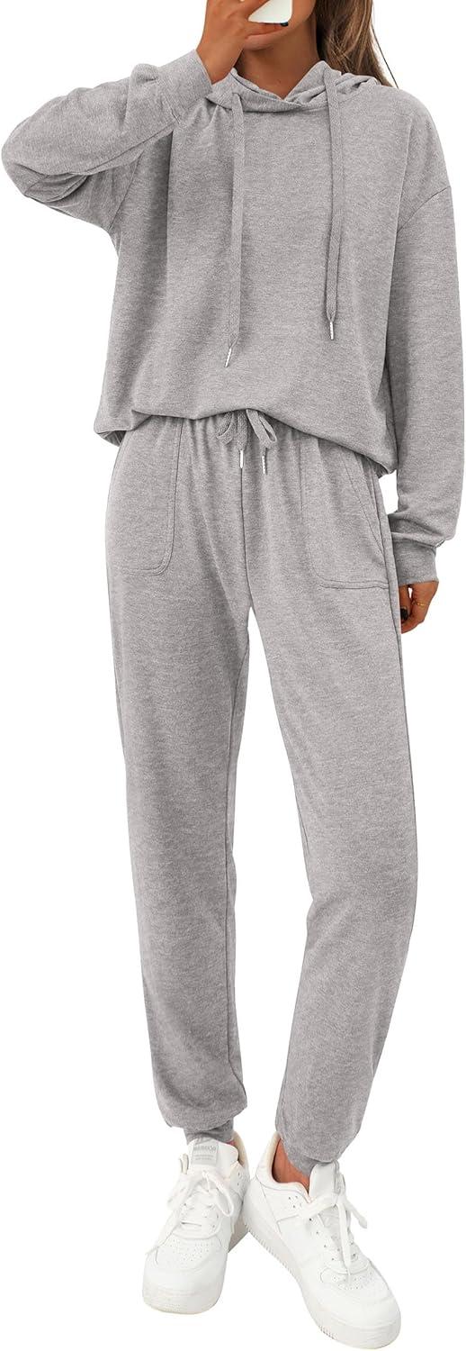 imagePRETTYGARDEN Womens Two Piece Outfits Sweatsuits Lounge Sets Hoodies Sweatshirt Joggers Sweatpants 2025 Fall Fashion ClothesGrey