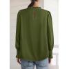 imagePRETTYGARDEN Business Casual Tops for Women Frill Neck Satin Long Sleeve Shirts Work Office Fall Outfits 2025Army Green